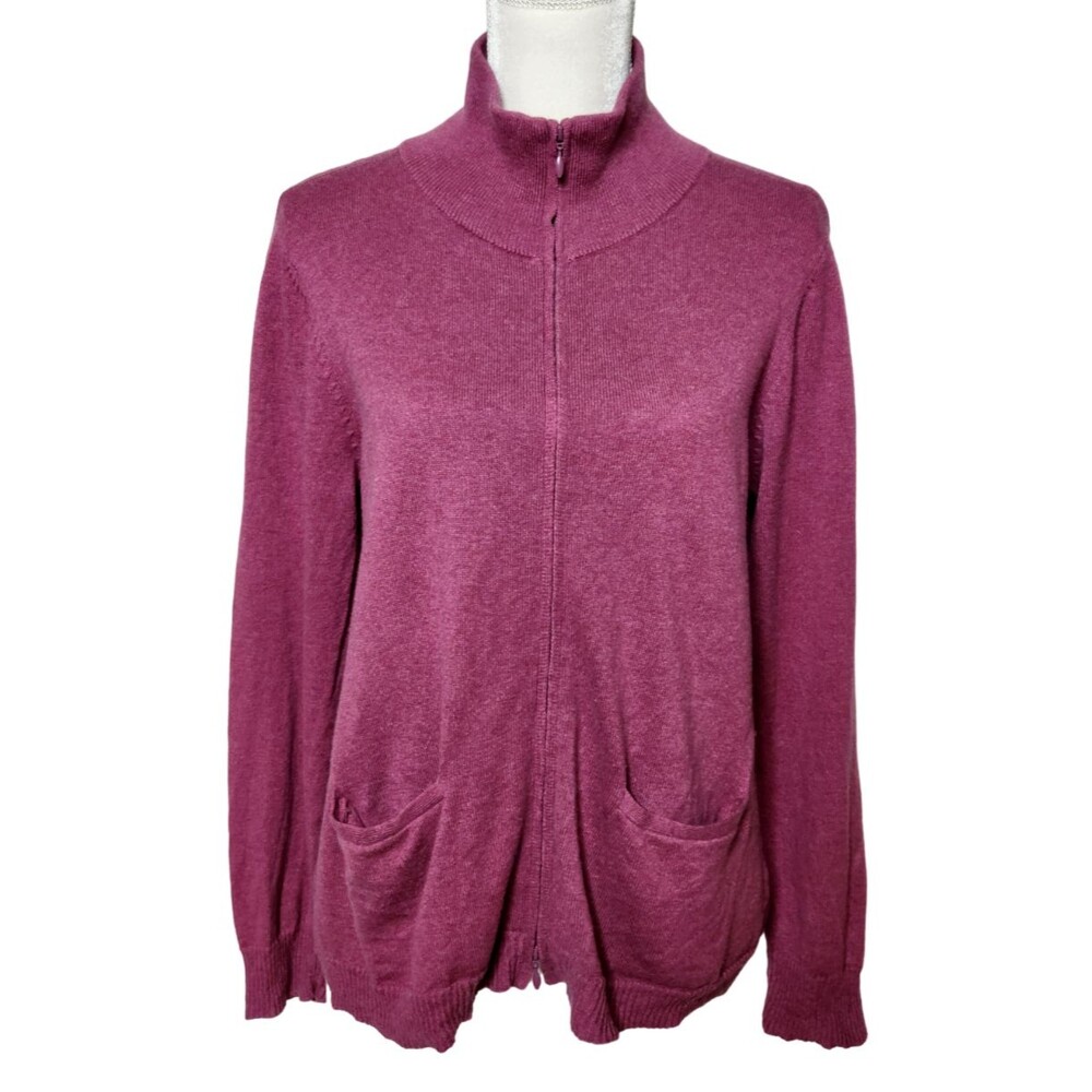 Eileen Fisher Womens M Full Zip Cotton Cashmere Sweater Long Sleeve Pink